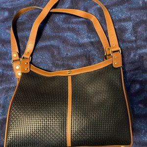 Black shoulderbag with brown handles and trim